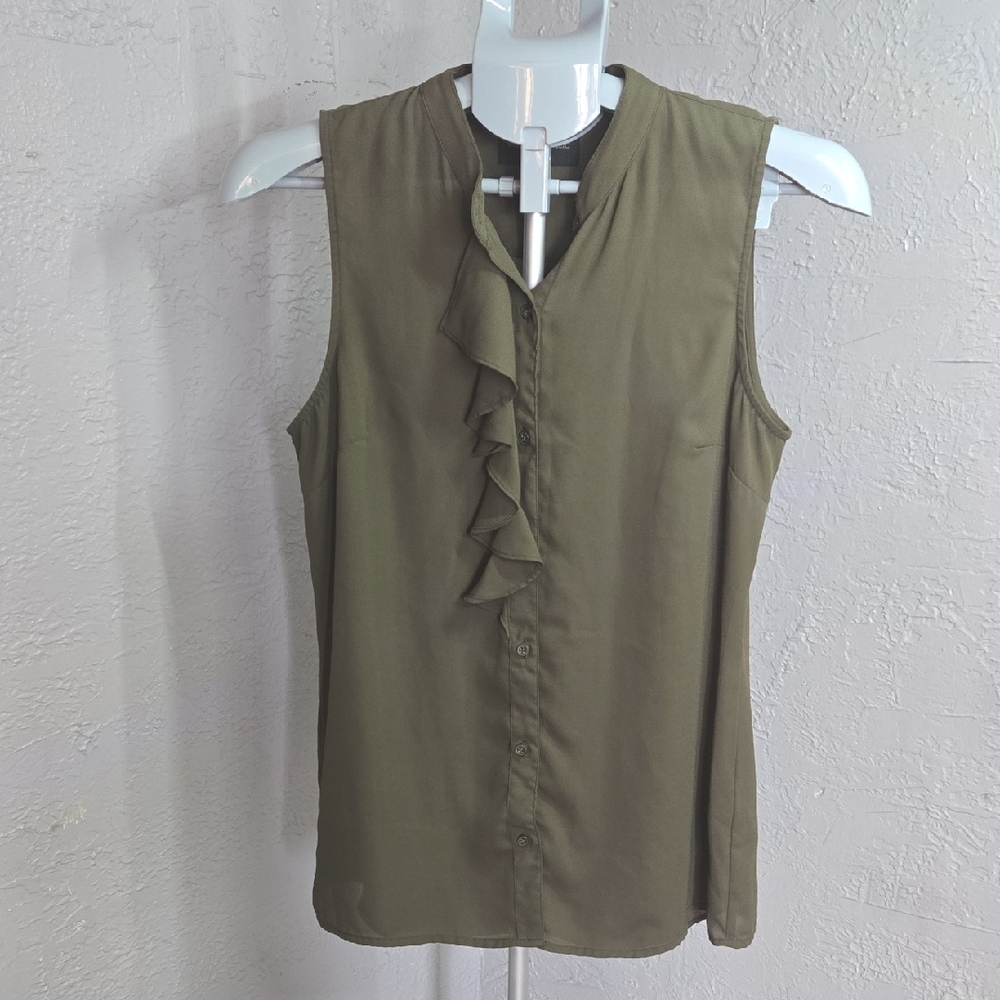 Banana Republic Olive Ruffle Front Blouse Button Down